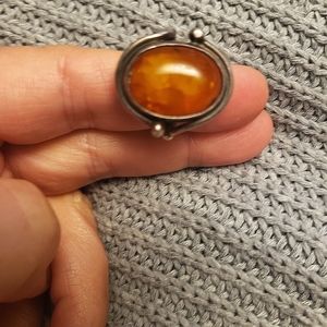 Vintage Amber Sterling Silver Ring